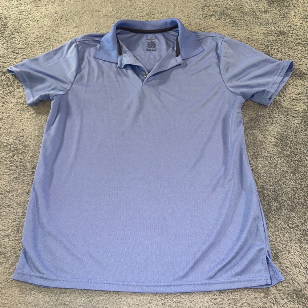 Real Essentials Mens Performance Polo Shirt Size M Blue Short Sleeve Polyester